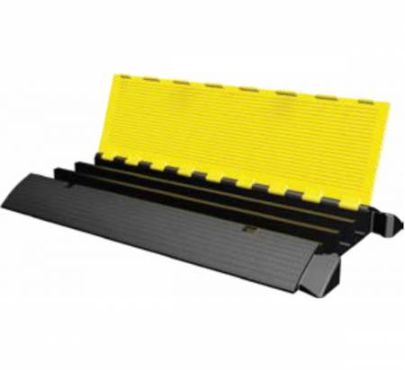 Black yellow 3 channel rubber cable protector for road