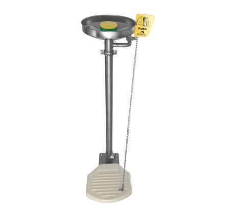 Foot operated floor mounting eye wash station