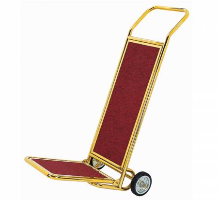Titanium finish luxury luggage cart with red carpet