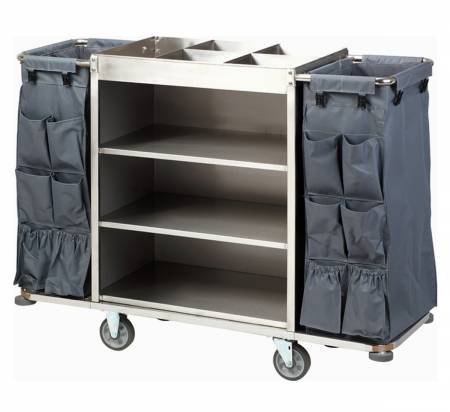 Grey Non-corrosive Housekeeping Trolley With Waste Bin
