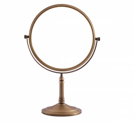 Round brass table mounted magnifying mirror