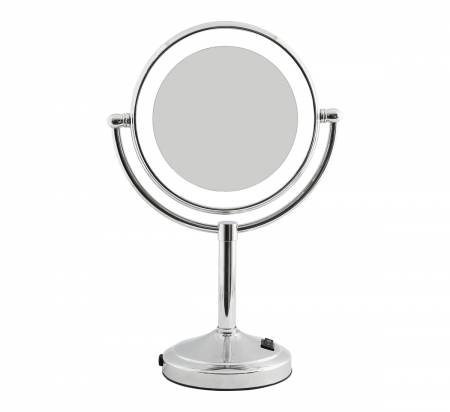 Round brass 5X magnifying mirror with LED light