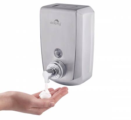Silver Wall Mounted Foam Soap Dispenser With Transparent Reservoir Knob