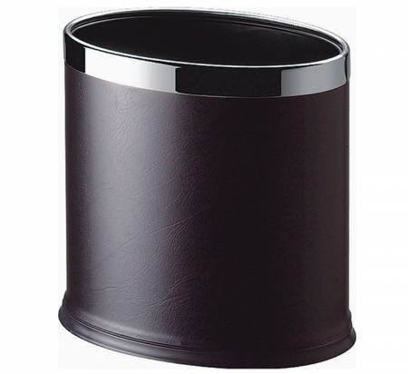Leather coated oval shape room dustbin in black color
